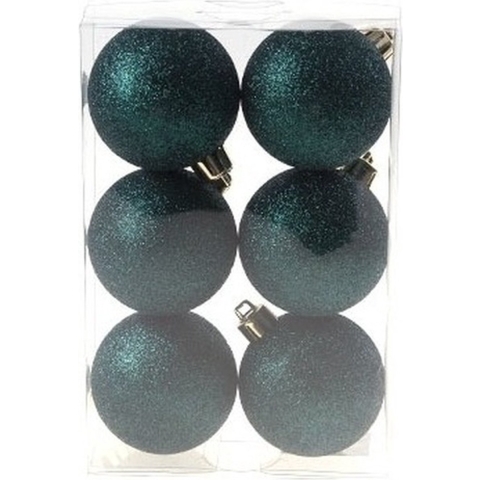 18x Petrol glitter kerstballen 6 cm kunststof - kerstversiering -