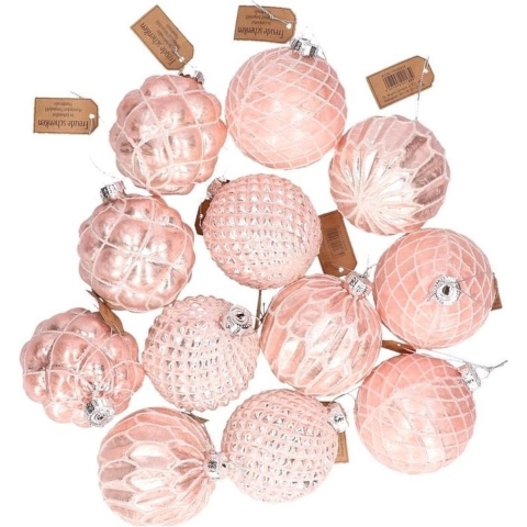 24x Roze luxe glazen kerstballen met gouden decoratie 8 cm -