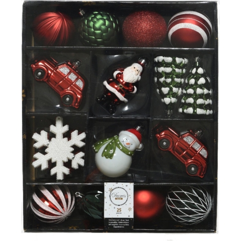 50x stuks kerstballen en kersthangers figuurtjes rood/wit/groen kunststof -
