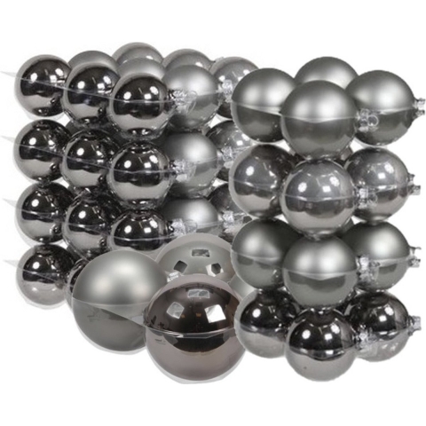 60x stuks glazen kerstballen titanium grijs 6, 8 en 10 cm mat/glans -
