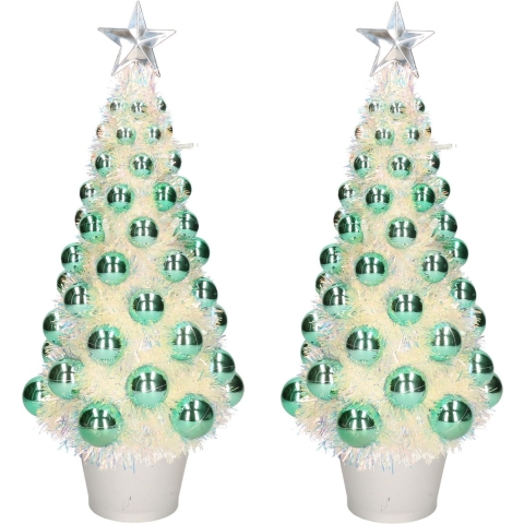 2x stuks complete mini kunst kerstbomen / kunstbomen groen met lichtjes 40 cm -