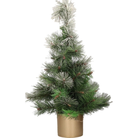 Besneeuwde kunstboom/kunst kerstboom 60 cm met gouden pot -