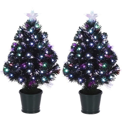 2x Fiber optic kerstboom/kunst kerstboom met knipperende verlichting en piek ster 60 cm -