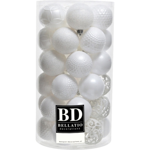 37x stuks kunststof kerstballen wit 6 cm inclusief kerstbalhaakjes -