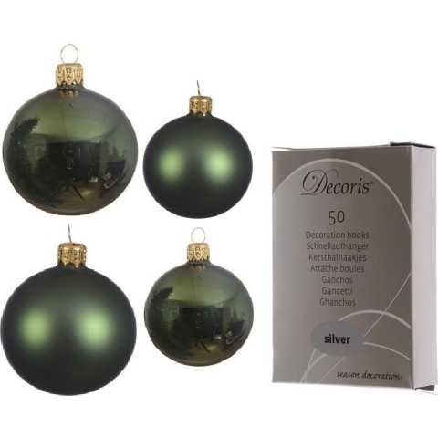 Glazen kerstballen pakket donkergroen glans/mat 38x stuks 4 en 6 cm inclusief haakjes -