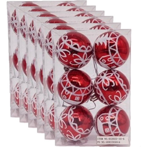 36x stuks gedecoreerde kerstballen rood kunststof 6 cm -