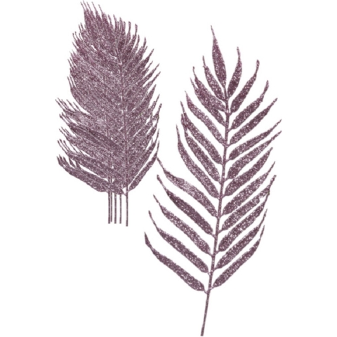 Kerstdecoratie bladeren/bladtakken- 12x stuks - lichtroze - 24 cm -glitter -