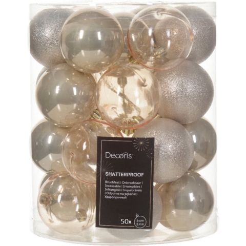 Kerstballen - 50x stuks - 6 cm - kunststof - champagne -