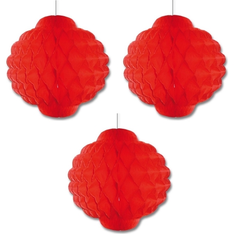Lampion Aziatisch thema - Set van 3x stuks - rood - 30 cm - decoratie lampion - Azie -