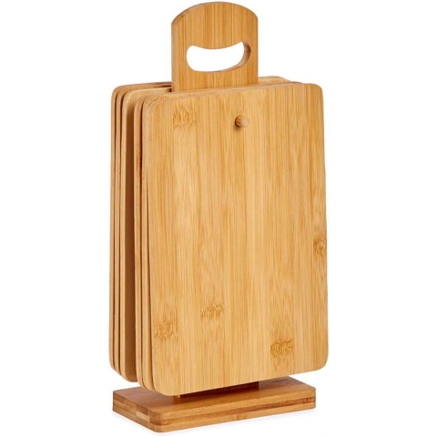 Set van 6x stuks bamboe houten snijplanken/serveerplanken met houder 22 x 14 cm -