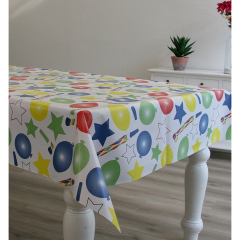 Tafelzeil/tafelkleed wit met feest print 140 x 300 cm -