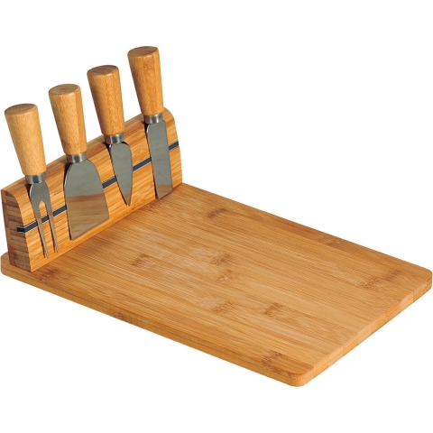 Bamboe houten kaasplank met messen set - 20 x 30 x 8 cm - Serveerplank - Kaasplateau -