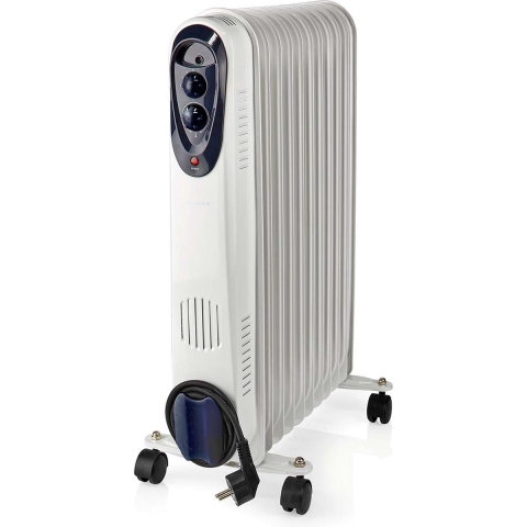 Nedis HTOI30WT11 Mobiele Olieradiator 1000 / 1500 / 2500 W 11 Vinnen Instelbare Thermostaat 3 Warmte Standen Omvalpreventie Wit