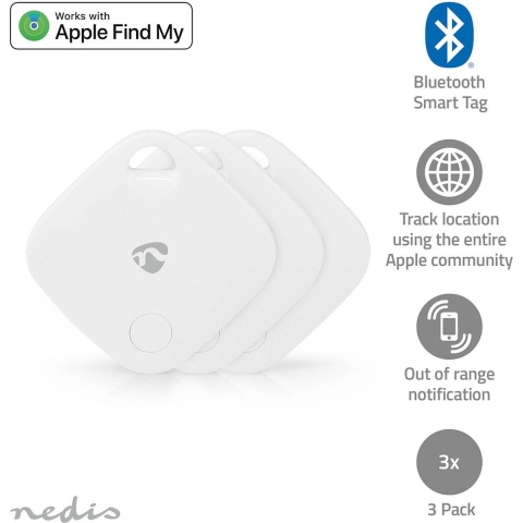 Nedis BTTAG10WT3 Keyfinder Batterij Gevoed 3x Cr2032 Incl. Batterij(en) Bluetooth®-versie: 5.1 Batterijlevensduur Tot: 1 Jaar Wit 3 Stuks