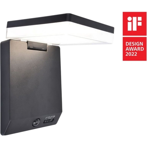 Lutec Moze - Buiten Wandverlichting Op Zonne-energie Met Bewegingsmelder - 19 X 14 X 15 Cm - 8W LED Incl. - IP44 - Zwart