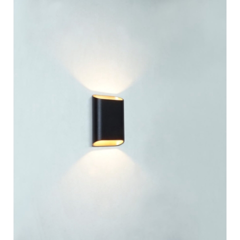 Artdelight Diaz Small - Wandverlichting - 4 X 10 X 15 Cm - 2 X 3W LED Incl. - IP54 - Zwart Met Goud