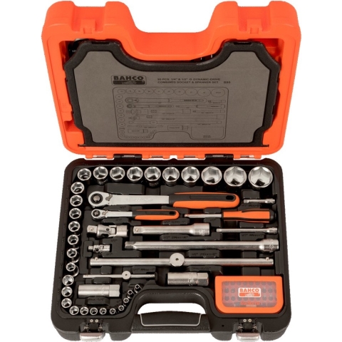 Bahco Doppenset 1/4" en 1/2" | omkeerbare ratels | zeskant | metrisch | inclusief ringsteeksleutels | inbussleutels en bits - 96-delig - koffer - S95