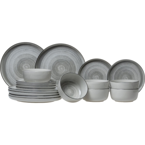 Cosy & Trendy Serviesset Baltic Grey 18-delig / 6 personen - 6 dinerborden, 6 ontbijtborden en 6 kommen