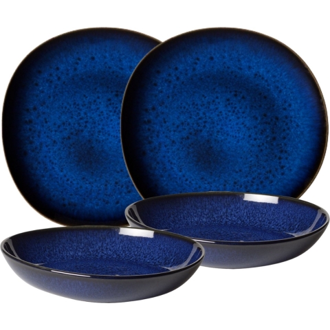 Villeroy & Boch Serviesset Lave - Blauw - 4-delig / 2 personen - 2 dinerborden en 2 diepe borden