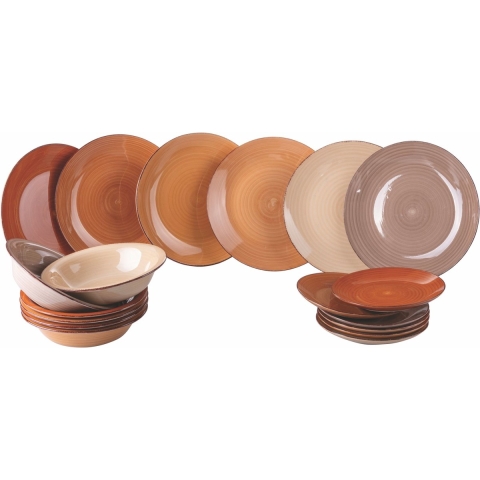 Villa d'Este Serviesset Baita - Chocolate - 18-delig / 6 personen - 6 dinerborden, 6 diepe borden en 6 ontbijtborden