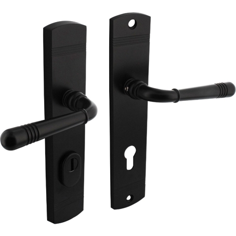 Intersteel | Veiligheidsbeslag Emily | PC72mm | Zwart Geveerd | Kerntrekbeveiliging | Achterdeurbeslag