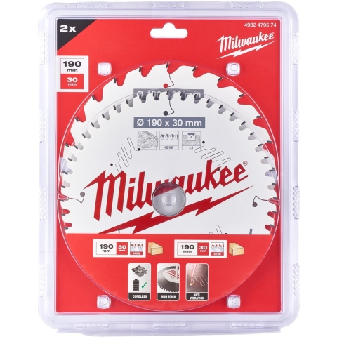 Milwaukee Cirkelzaagblad 190 x 30 mm Twin Pack (2-delig) - 4932479574