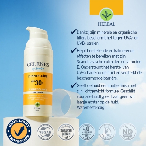 2x Celenes Herbal Dry Touch Zonnefluïde SPF 30 Alle Huidtypes 50 ml