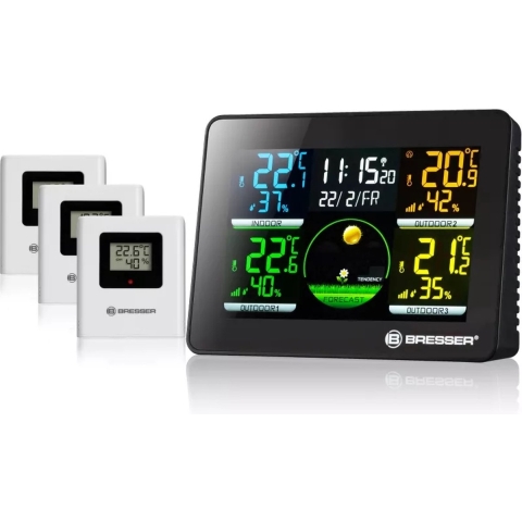 BRESSER Thermo Hygro Quadro NLX - Thermo-/Hygrometer met 3 Buitensensoren