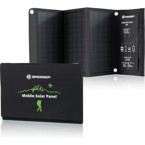 BRESSER Mobiele zonnelader 21 watt met USB- en DC-aansluiting