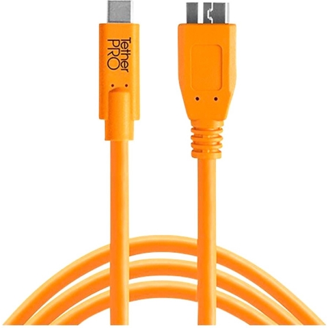 Tethertools TetherPro USB-C to 3.0 Micro-B, 15' (4.6m), High-Visibility Orange