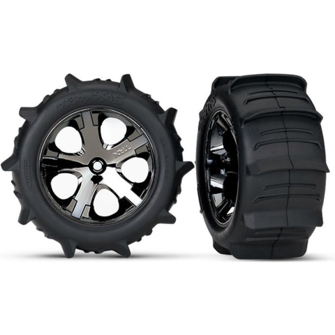 Tires & wheels, assembled, glued (2.8") (All-Star black chrome wheels, paddle tires, foam inserts) (rear) (2) (TSM rated)