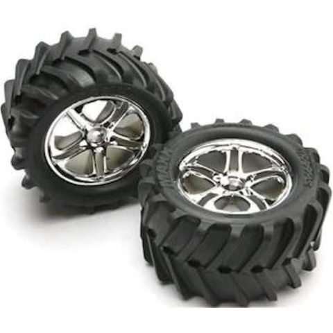 Tires & wheels, assembled, glued (ss (split spoke) chrome wheels, maxx tires, foam inserts) (2) (fits maxx/revo series)