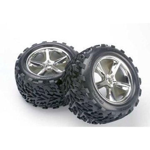 Tires & wheels, assembled, glued (gemini chrome wheels, talon tires, foam inserts) (2) (also fits maxx series)