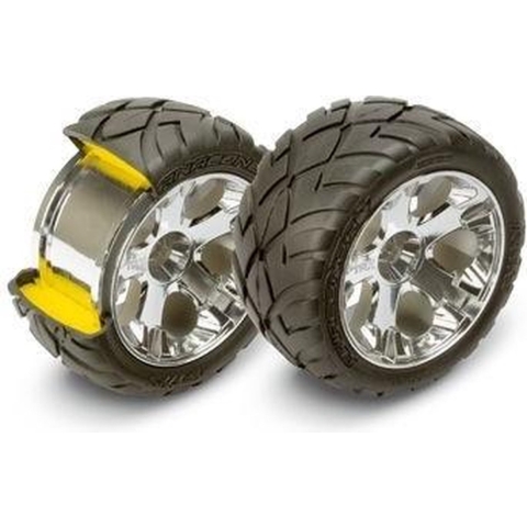 Tires & wheels, assembled, glued (all-star chrome wheels, anaconda tires, foam inserts) (nitro rear/ electric front) (1 left, 1 right)