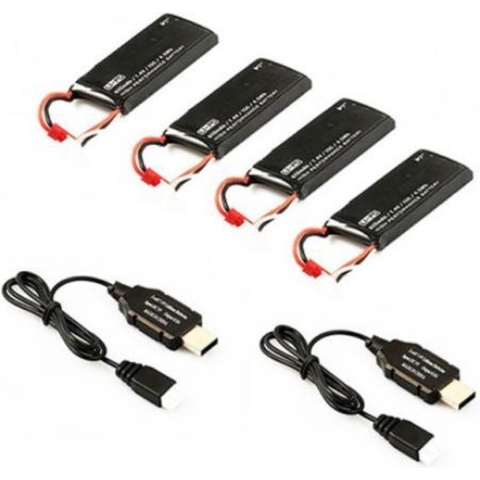 Hubsan H502E/H502S Lipo/lader set (4x Accu & 2x lader)
