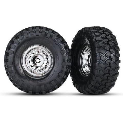 Tires and wheels, assembled, glued (1.9" chrome wheels, Canyon Trail 1.9 tires) (2)/ center caps (2)/ decal sheet
