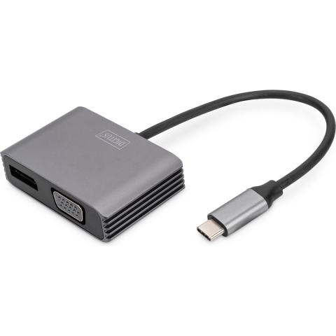 Digitus DA-70827 DisplayPort / RGB / USB-C Adapter [1x USB-C - 2x DisplayPort bus, VGA-bus] Zwart Afgeschermd, Rond 0.2 m