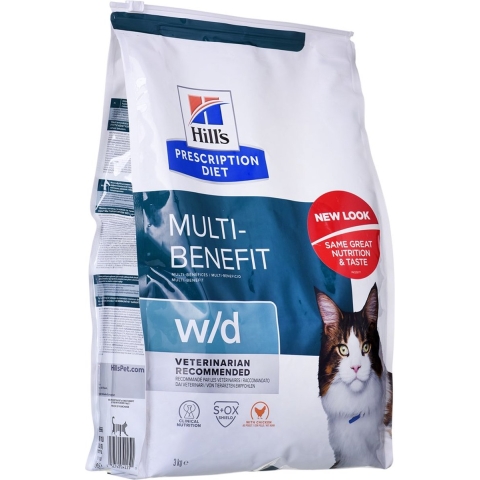 Hill&apos;s Prescription Diet W/D Multi-Benefit kattenvoer met kip 3 x 3 kg