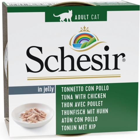 Schesir tonijn met kip (jelly) natvoer kat (blikjes 85 g) 4 trays (56 x 85 g)