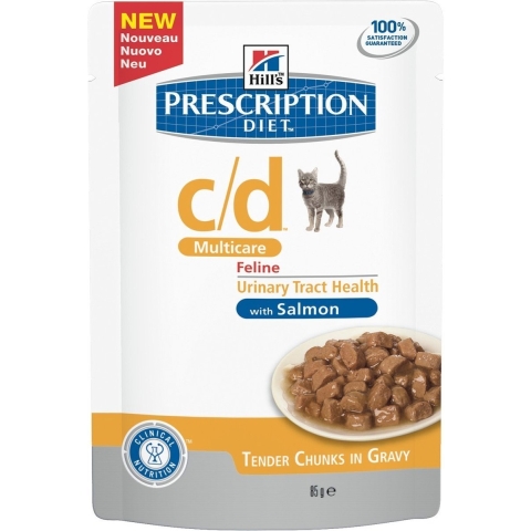 Hill&apos;s Prescription Diet C/D Multicare Urinary nat kattenvoer met zalm maaltijdzakje 8 x (12 x 85 g)