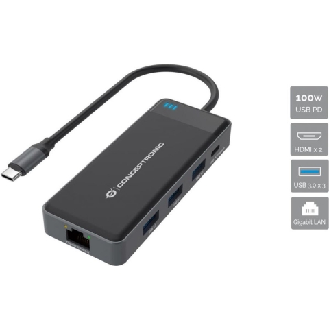 Conceptronic DONN14G notebook dock & poortreplicator Bedraad USB 3.2 Gen 1 (3.1 Gen 1) Type-C Grijs