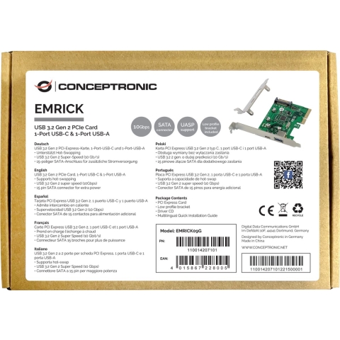 Conceptronic EMRICK09G interfacekaart/-adapter Intern USB 3.2 Gen 2 (3.1 Gen 2)