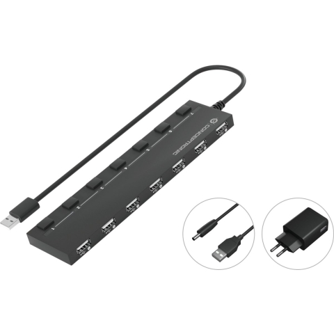 Conceptronic HUBBIES08BP interface hub USB 2.0 480 Mbit/s Zwart