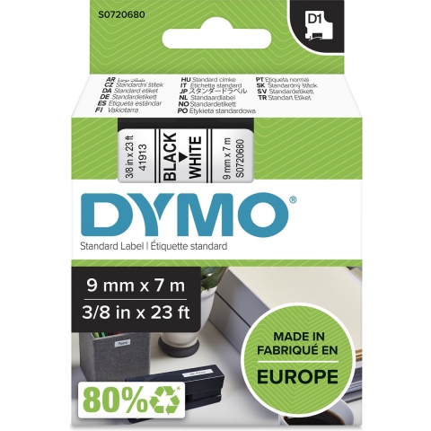 Dymo Tape D1 9mm x 7m Black/White Dymotype: 40913