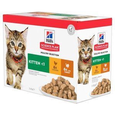 Hill&apos;s Kitten Poultry Selection nat kattenvoer kip kalkoen maaltijdzakje combipack 3 dozen (36 x 85 g)
