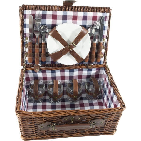 Picknickmand 4-persoons rood/blauw