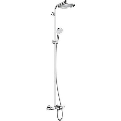 hansgrohe Crometta S 27320000 Douchesysteem met badthermostaat, regendouche (240 mm) met badkraan, handdouche (2 straalsoorten), slang, douchestang en ronde douchekop (1 straaltype), chroom