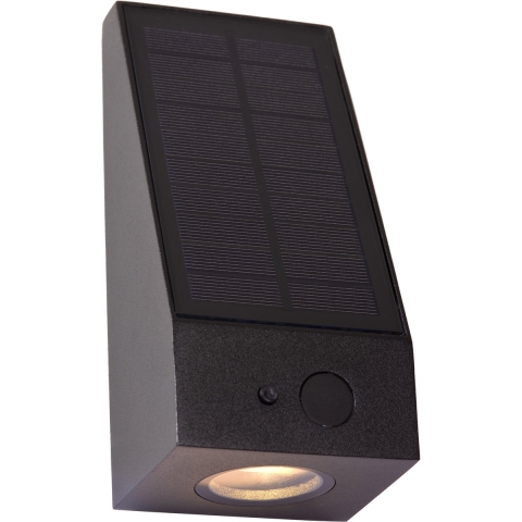 Lucide Irwin - Buiten Wandlamp Met Dag- Nachtsensor Op Zonne-energie - 8,1 X 8 X 18 Cm - 2W Dimbare LED Incl. - IP54 - Zwart