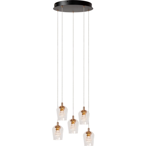Lucide Berliane - Hanglamp - Ø 34 X 164,5 Cm - 5 X 4W Dimbare LED Incl. - Transparant En Goud