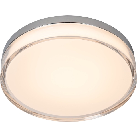 Lucide Plano - Buiten Plafondlamp - Ø 28 X 5,9 Cm - 16W Dimbare LED Incl. - IP44 - Opaal En Chroom
